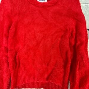 Old Navy Bright Red Fuzzy Crewneck Sweater